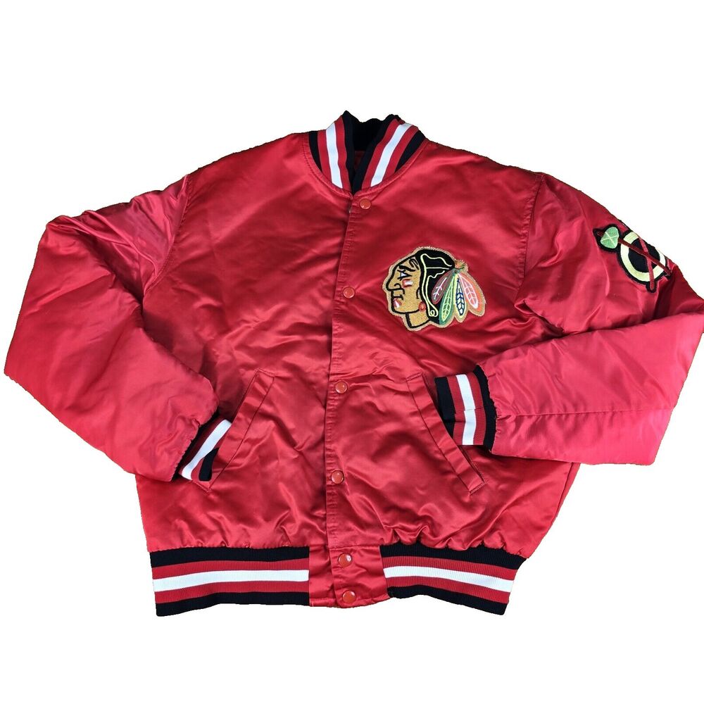 Vtg Chicago Blackhawks Medium Satin Starter Jacket USA 80s New + Blackhawks Book